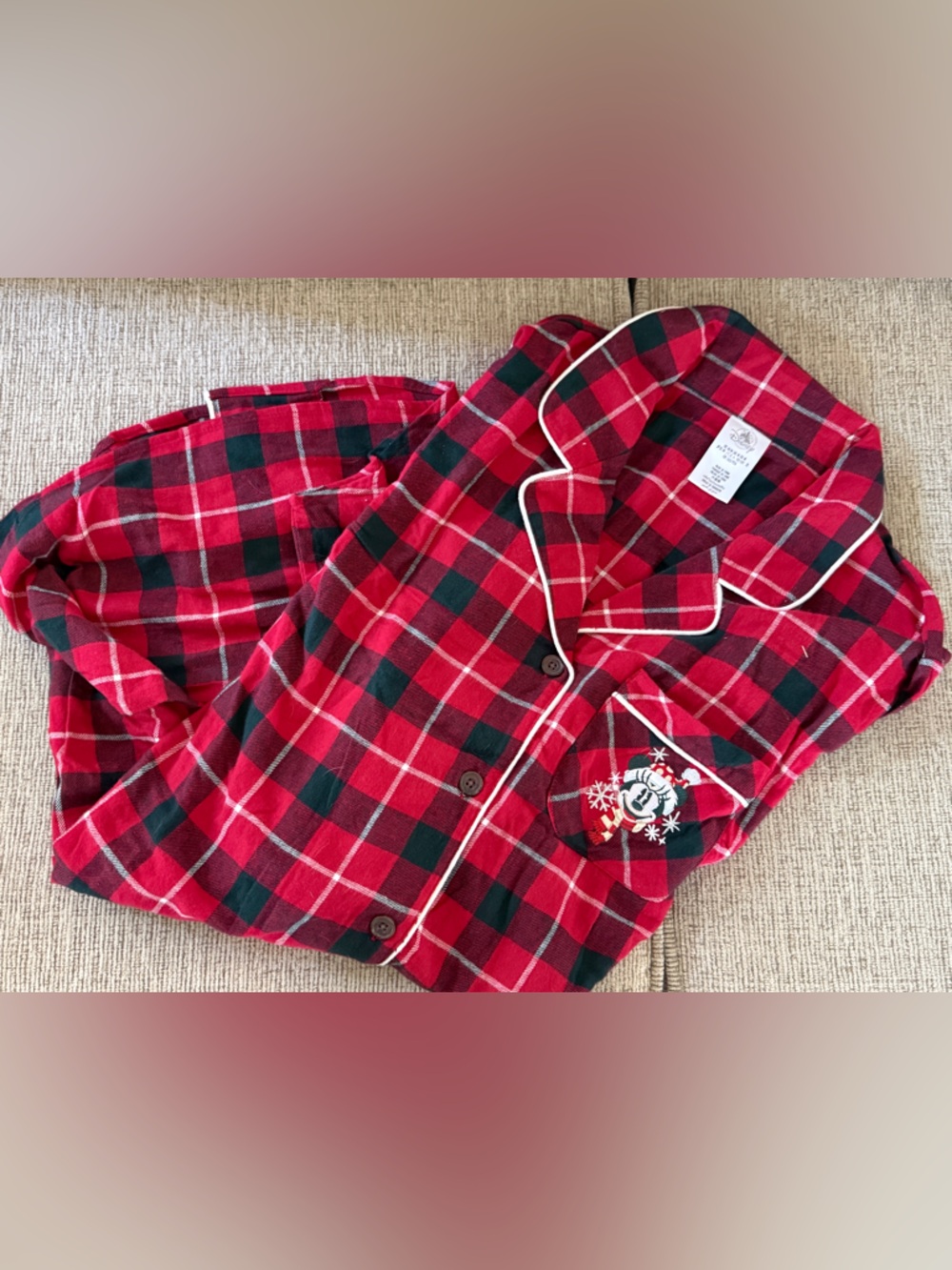 Red & Black Plaid Holiday Pajama Set with Mickey Patch